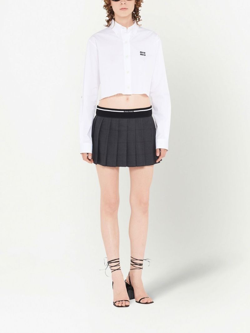 Grey Pleated Wool Mini Skirt