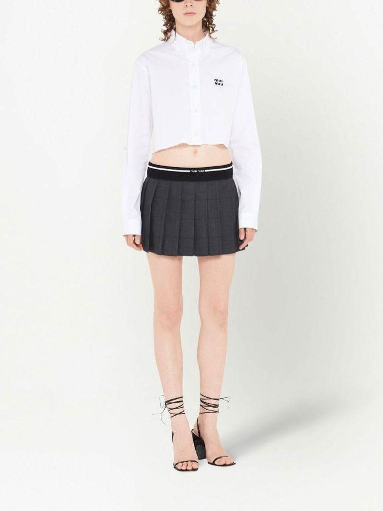 Grey Pleated Wool Mini Skirt