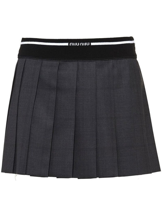 Grey Pleated Wool Mini Skirt