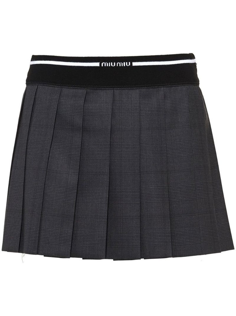 Grey Pleated Wool Mini Skirt