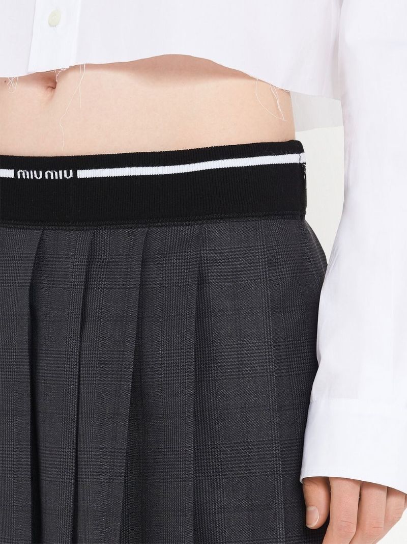 Grey Pleated Wool Mini Skirt