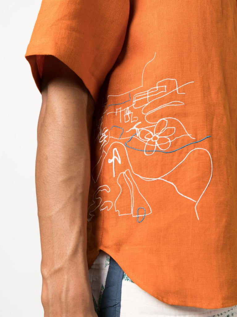 Orange Embroidered Short Sleeve Shirt