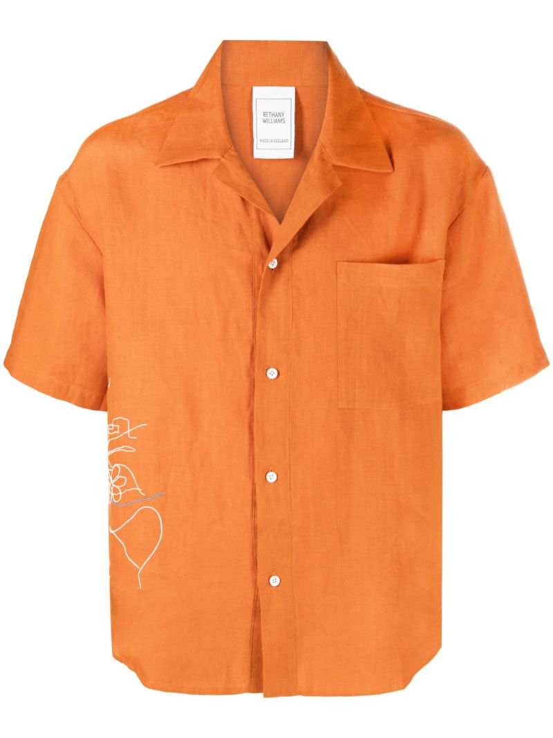 Orange Embroidered Short Sleeve Shirt