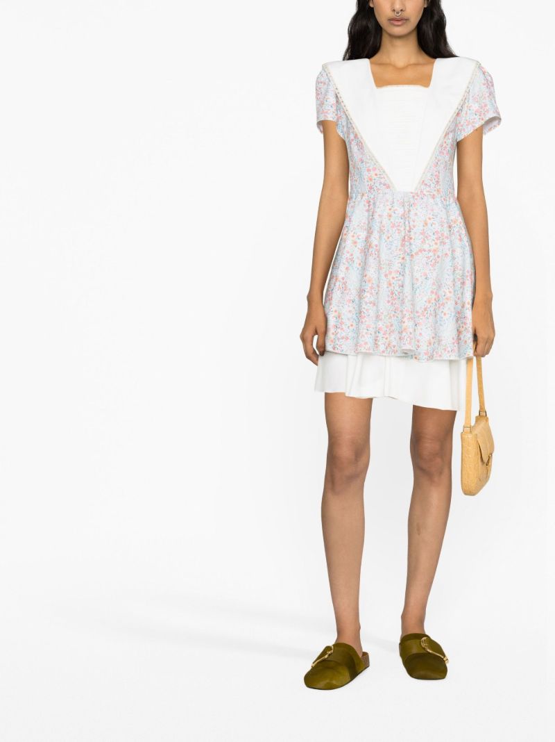 Blue Floral Print Layered Mini Dress