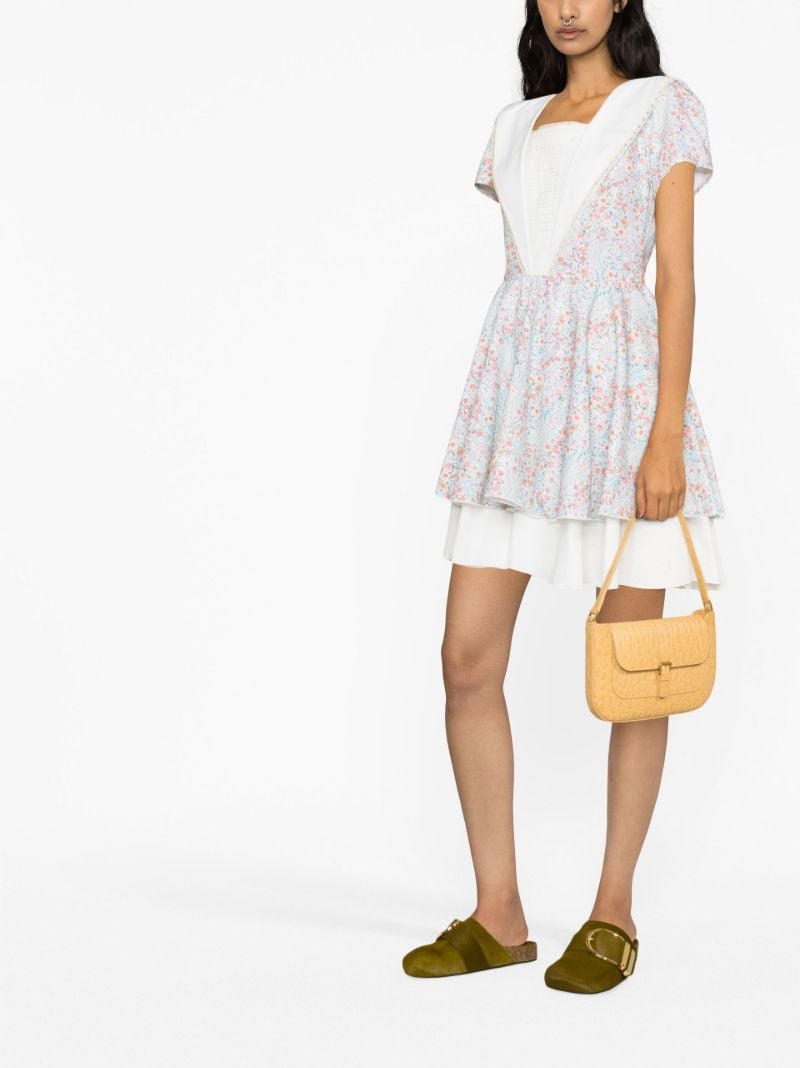 Blue Floral Print Layered Mini Dress