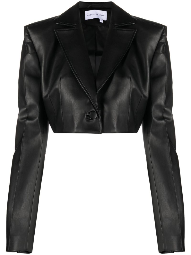 Black Cropped Faux Leather Jacket