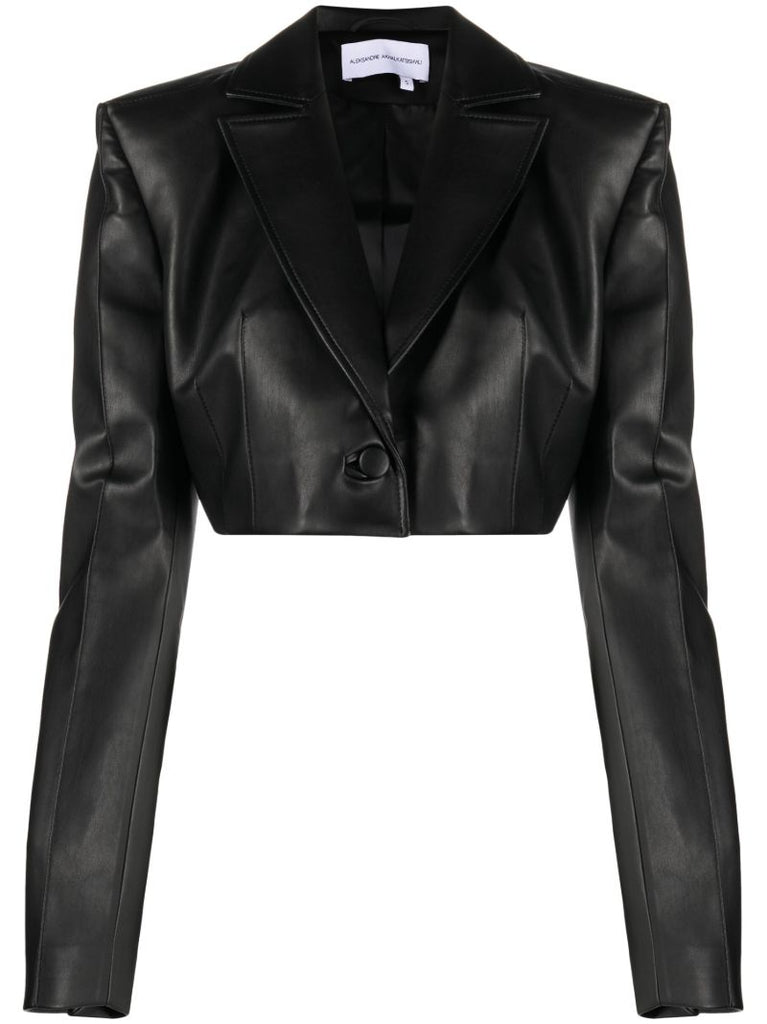 Black Cropped Faux Leather Jacket