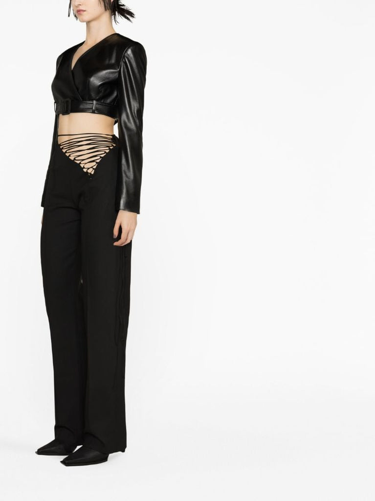 Black Lace Up Tailored Trousers