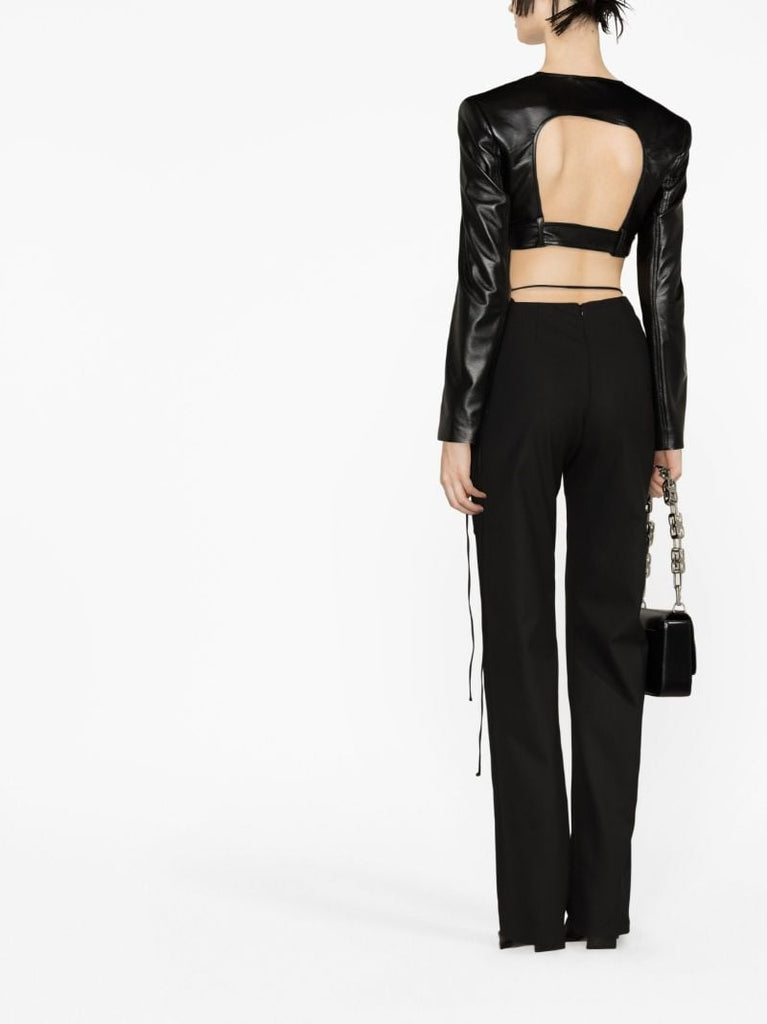 Black Lace Up Tailored Trousers