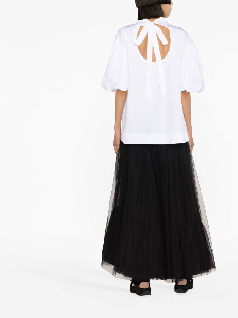 White Pearl Embellished Puff Sleeve Shirt