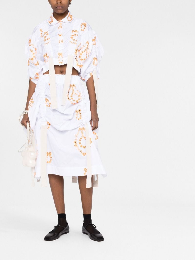 White Floral Embroidery Cotton Midi Skirt