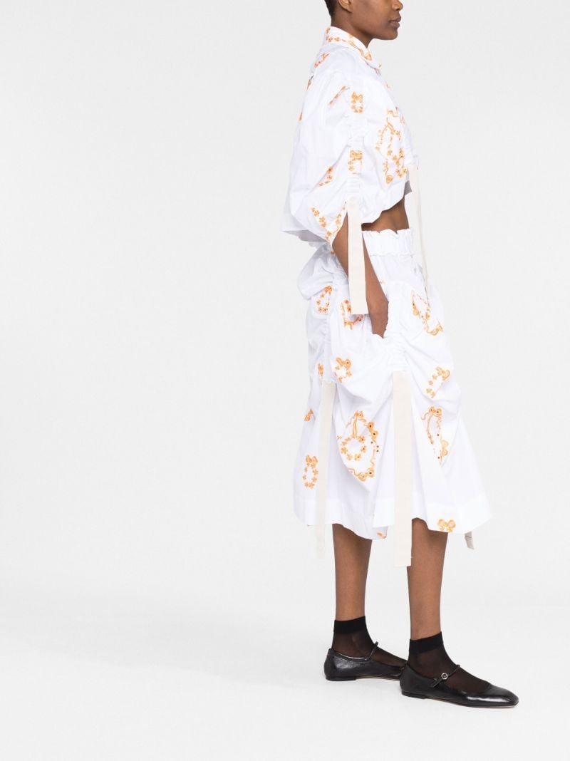 White Floral Embroidery Cotton Midi Skirt