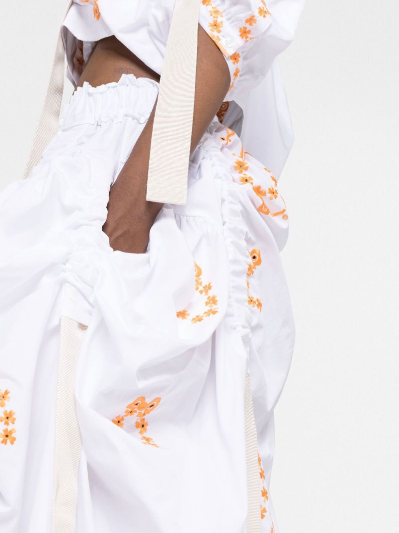 White Floral Embroidery Cotton Midi Skirt