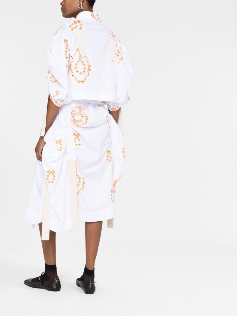 White Floral Embroidery Cotton Midi Skirt