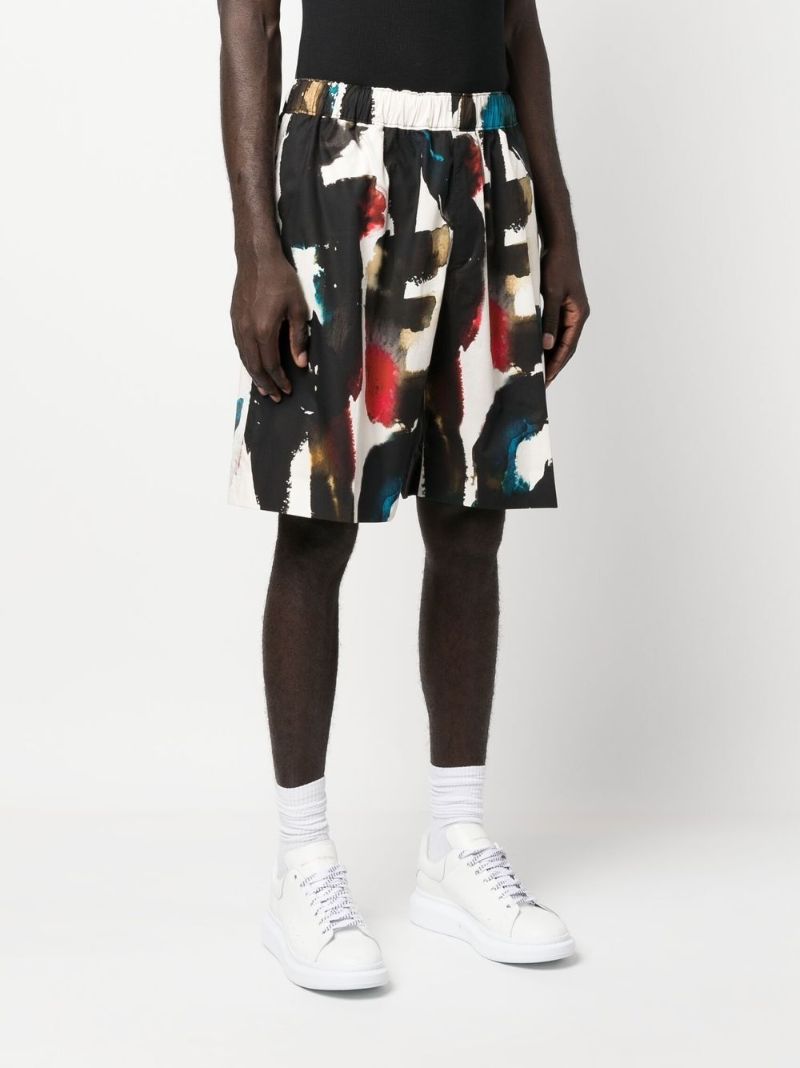 Black Logo Print Cotton Shorts