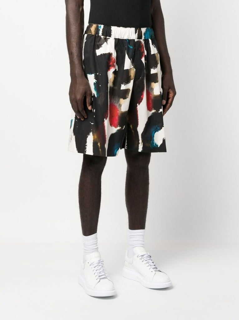 Black Logo Print Cotton Shorts