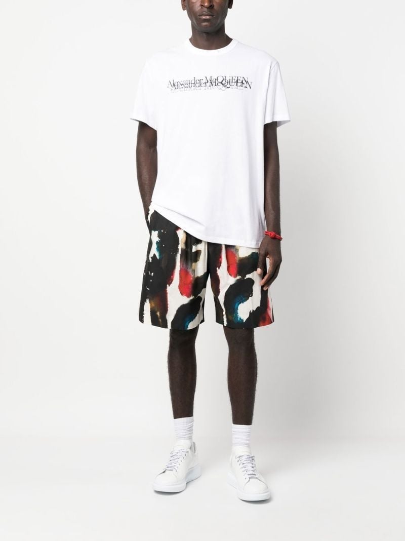 Black Logo Print Cotton Shorts