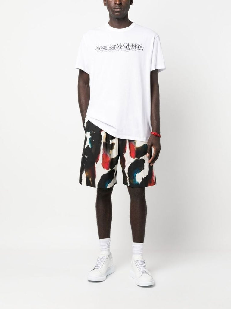 Black Logo Print Cotton Shorts