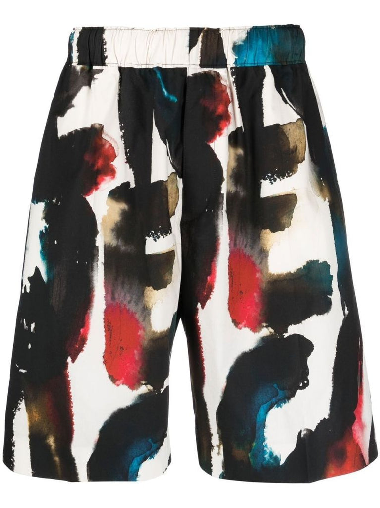 Black Logo Print Cotton Shorts