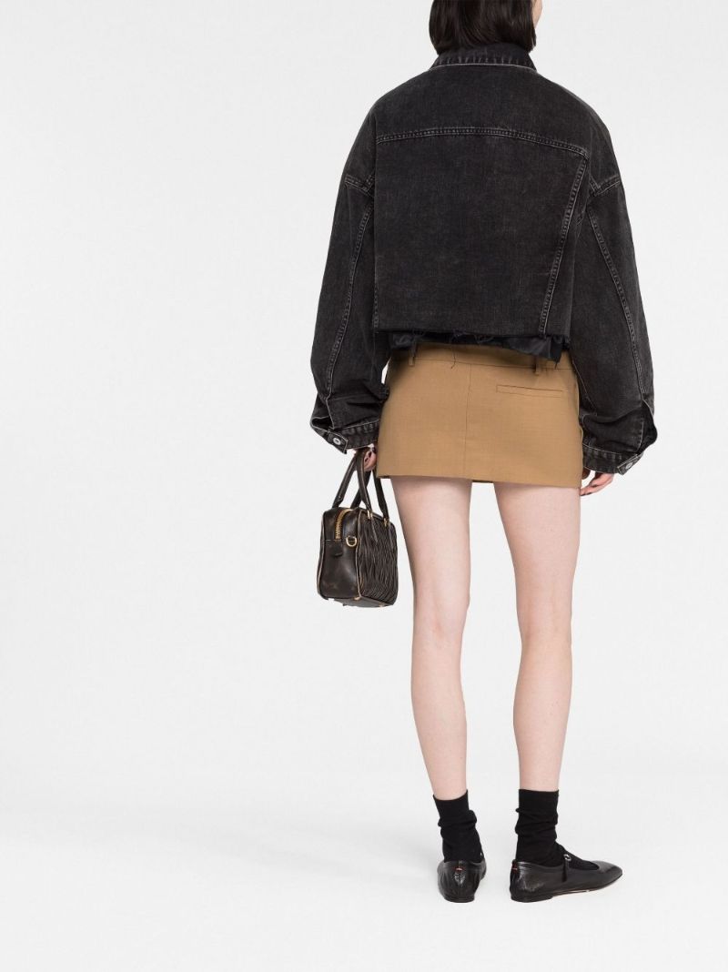 Black Logo Print Cropped Denim Jacket