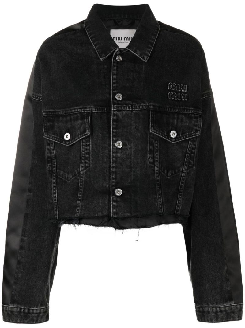 Black Logo Print Cropped Denim Jacket