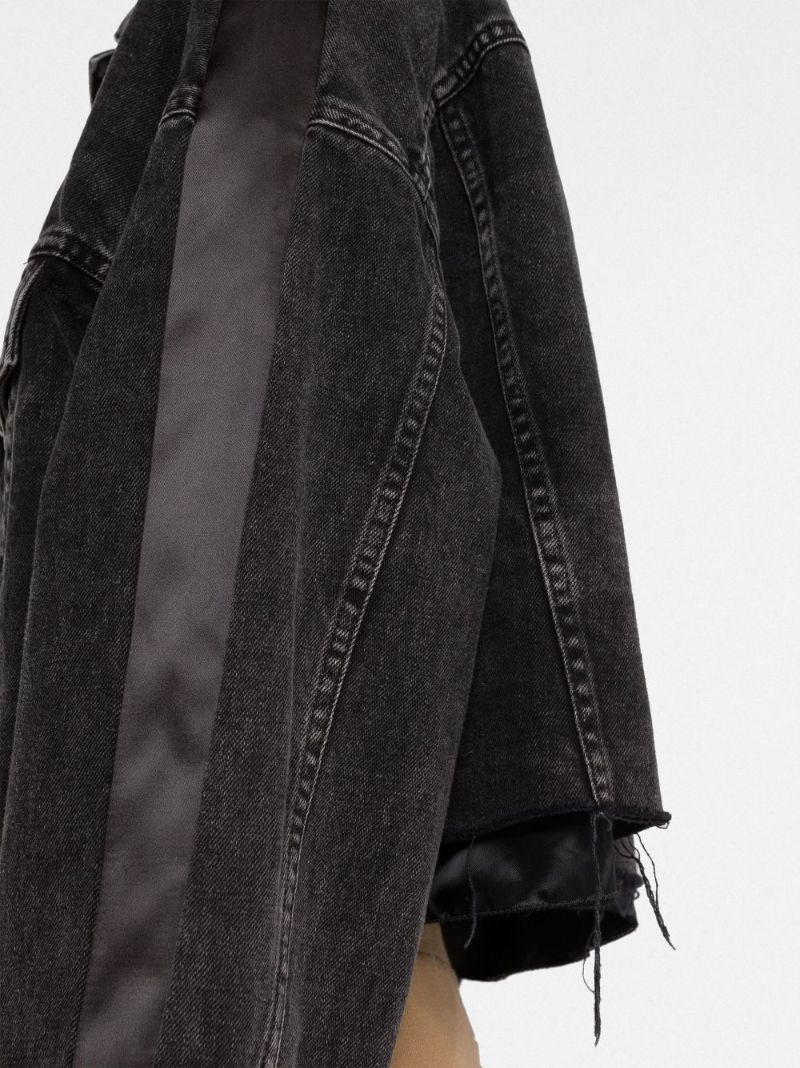 Black Logo Print Cropped Denim Jacket