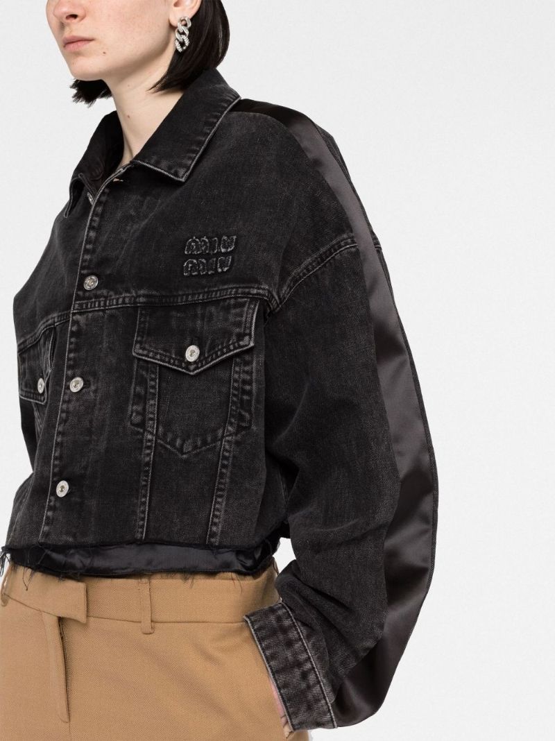 Black Logo Print Cropped Denim Jacket