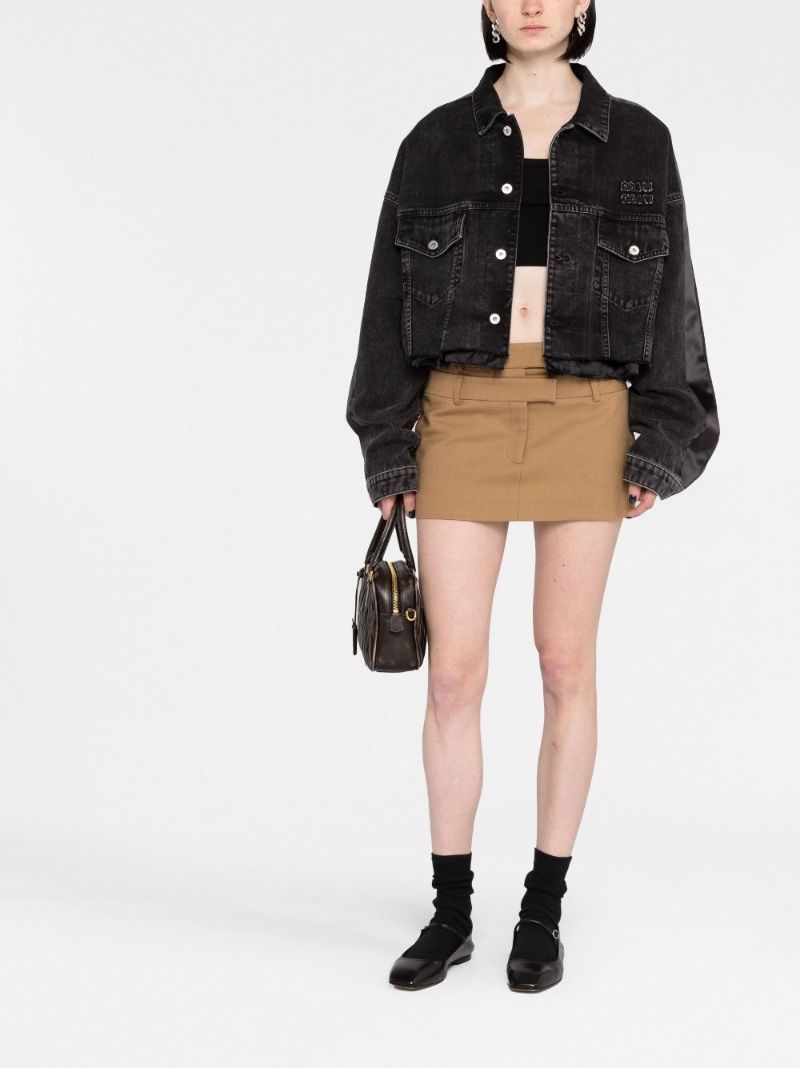Black Logo Print Cropped Denim Jacket