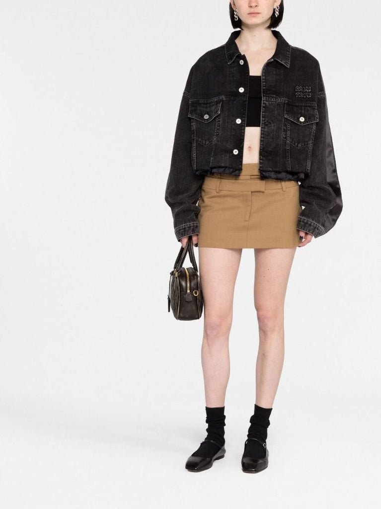 Black Logo Print Cropped Denim Jacket