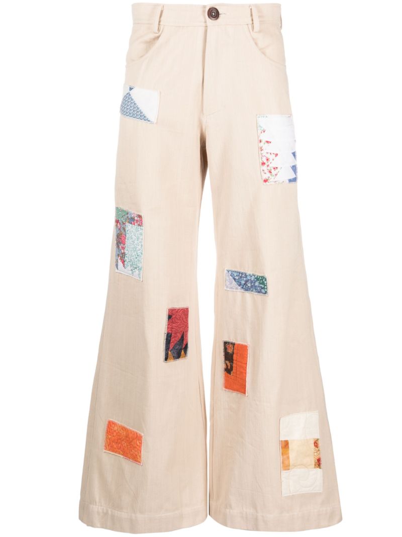 Neutral Quilted Patch Flared Trousers