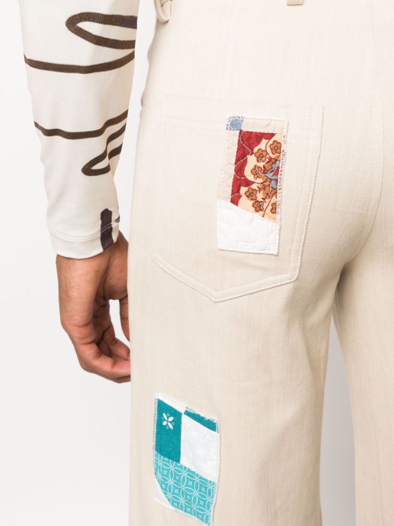 Neutral Quilted Patch Flared Trousers