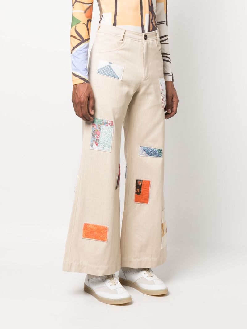 Neutral Quilted Patch Flared Trousers