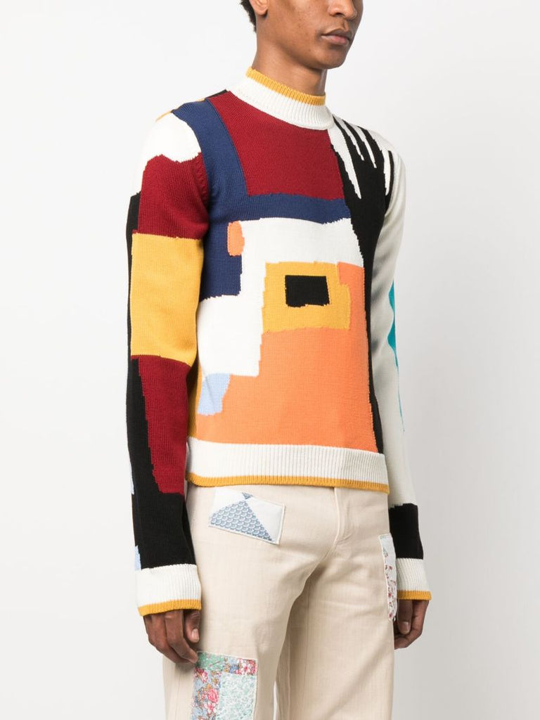 White Community Intarsia Knit Jumper