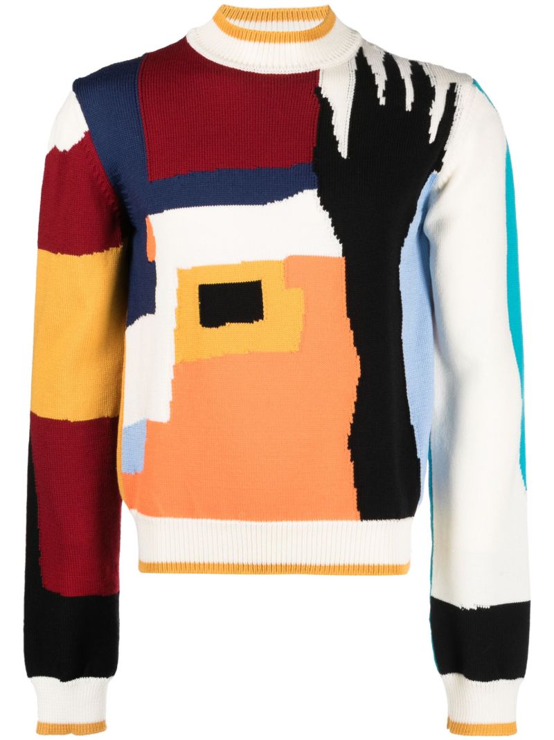 White Community Intarsia Knit Jumper