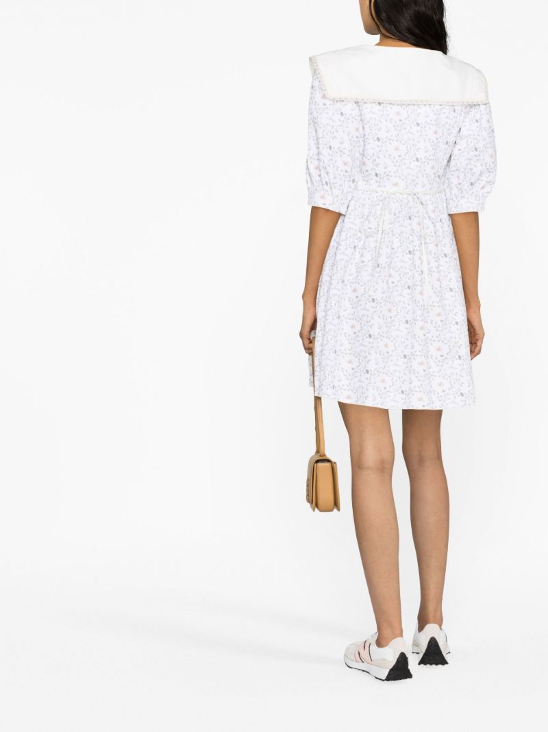 White Floral Print Mini Dress