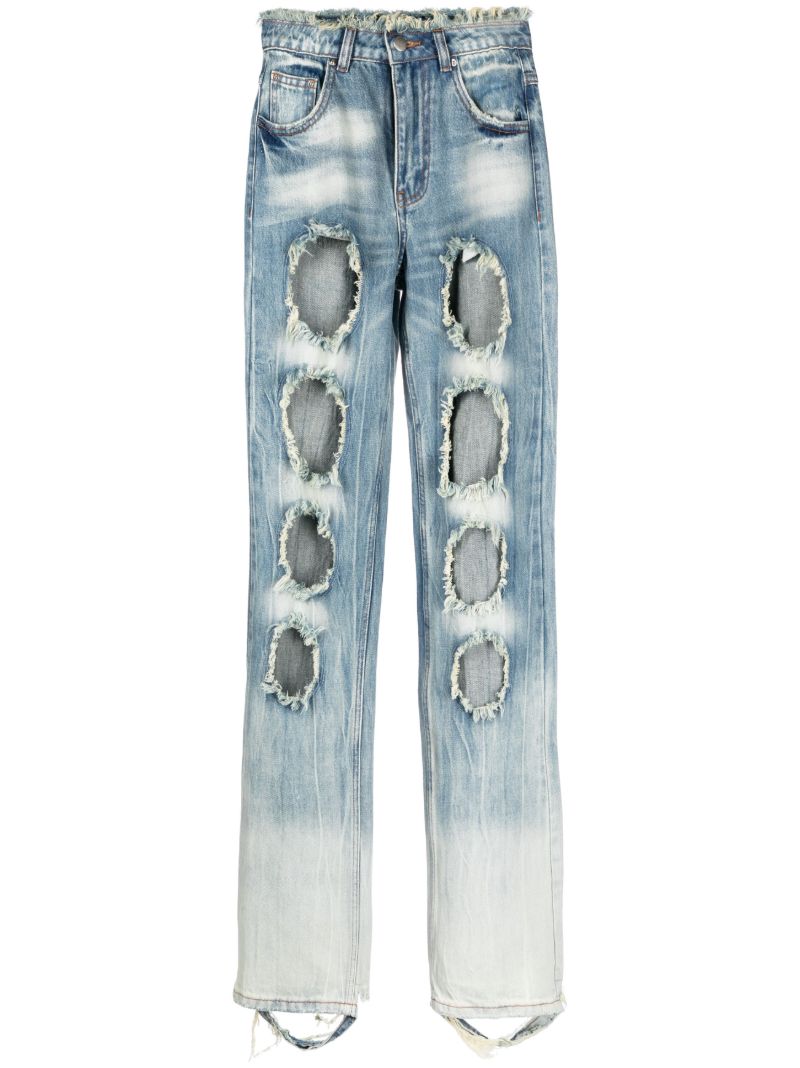 Blue Cut-out Straight-leg Jeans