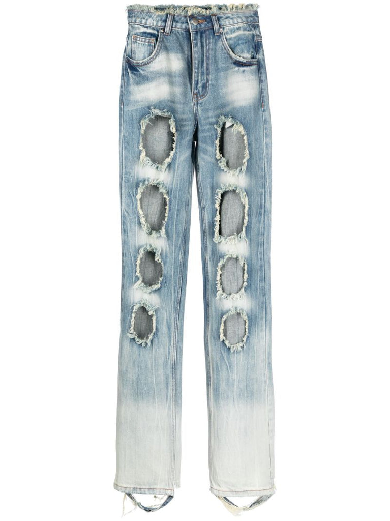 Blue Cut-out Straight-leg Jeans