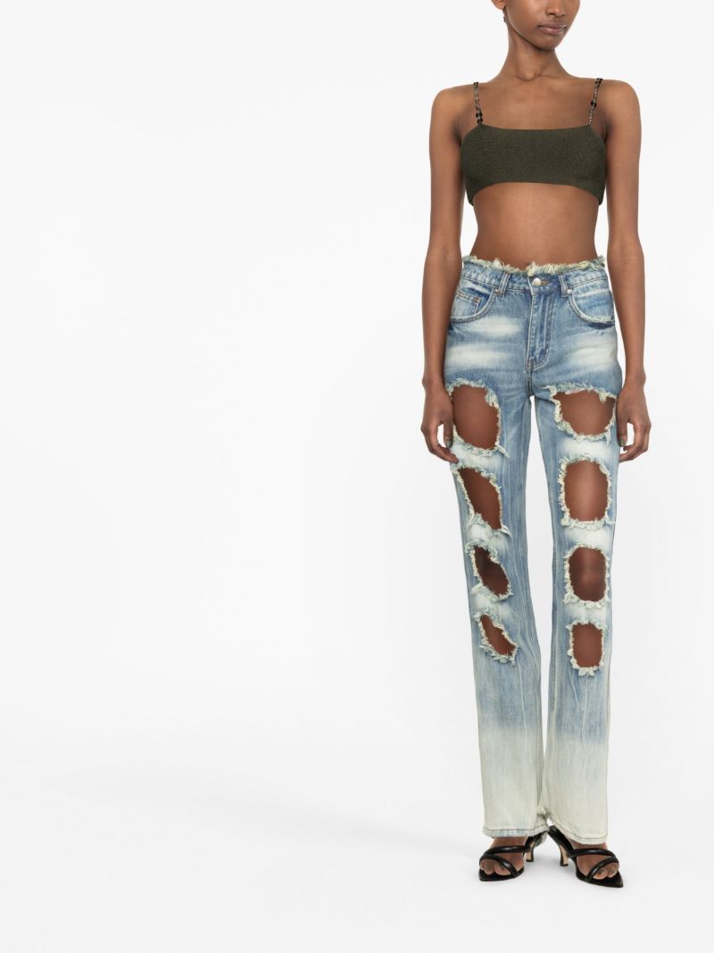 Blue Cut-out Straight-leg Jeans