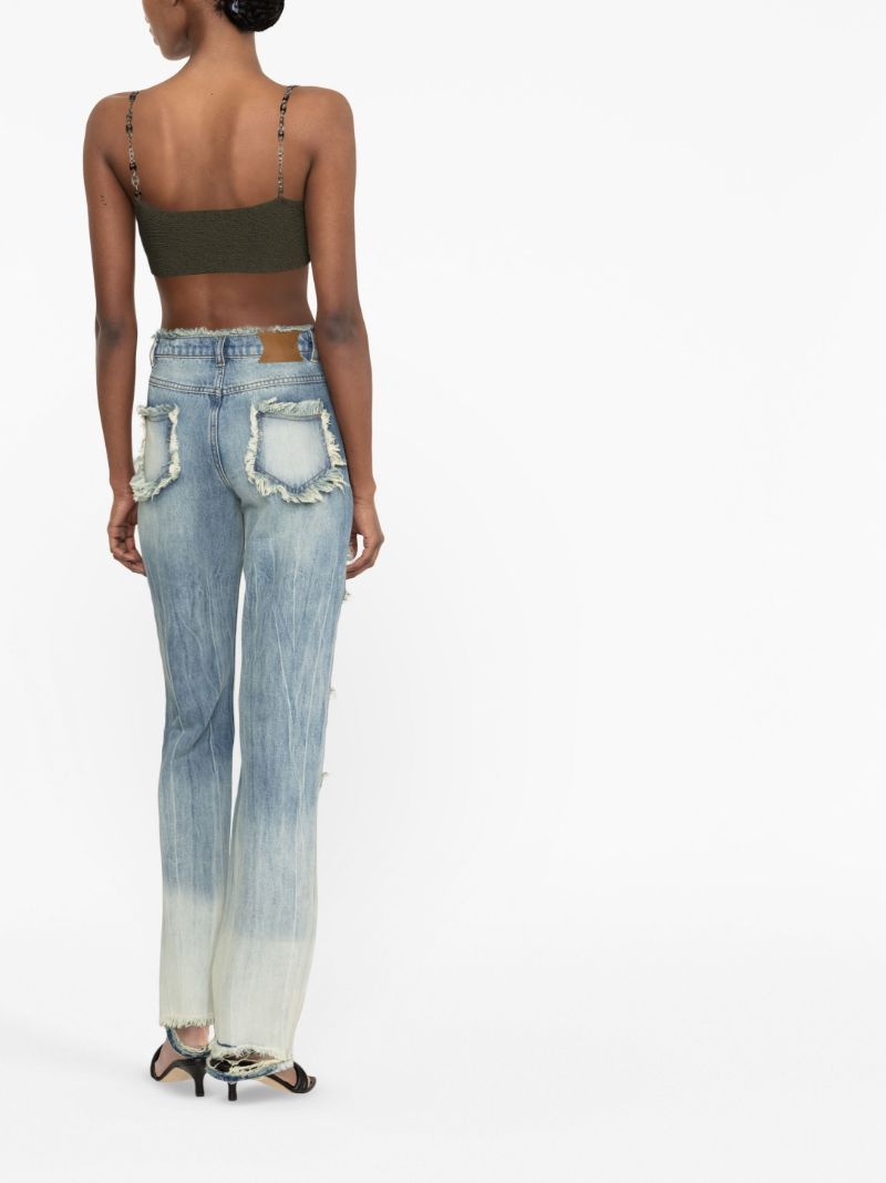 Blue Cut-out Straight-leg Jeans