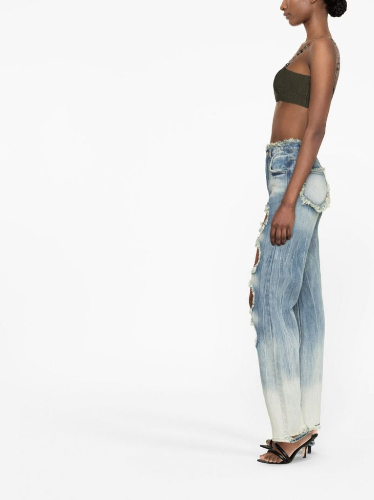 Blue Cut-out Straight-leg Jeans