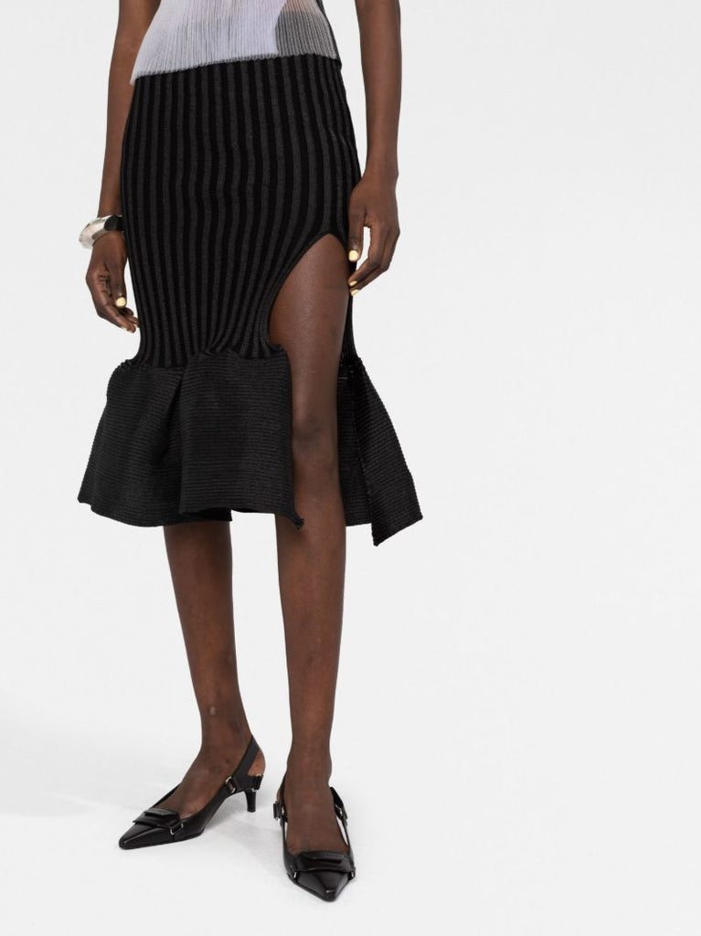 Black Emma Fishtail Midi Skirt