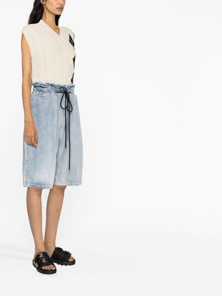 Blue Drawstring Waistband Denim Shorts