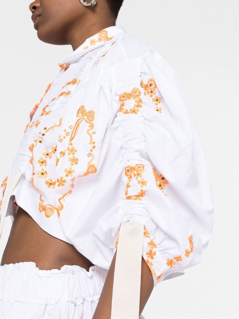 White Embroidered Cropped Shirt