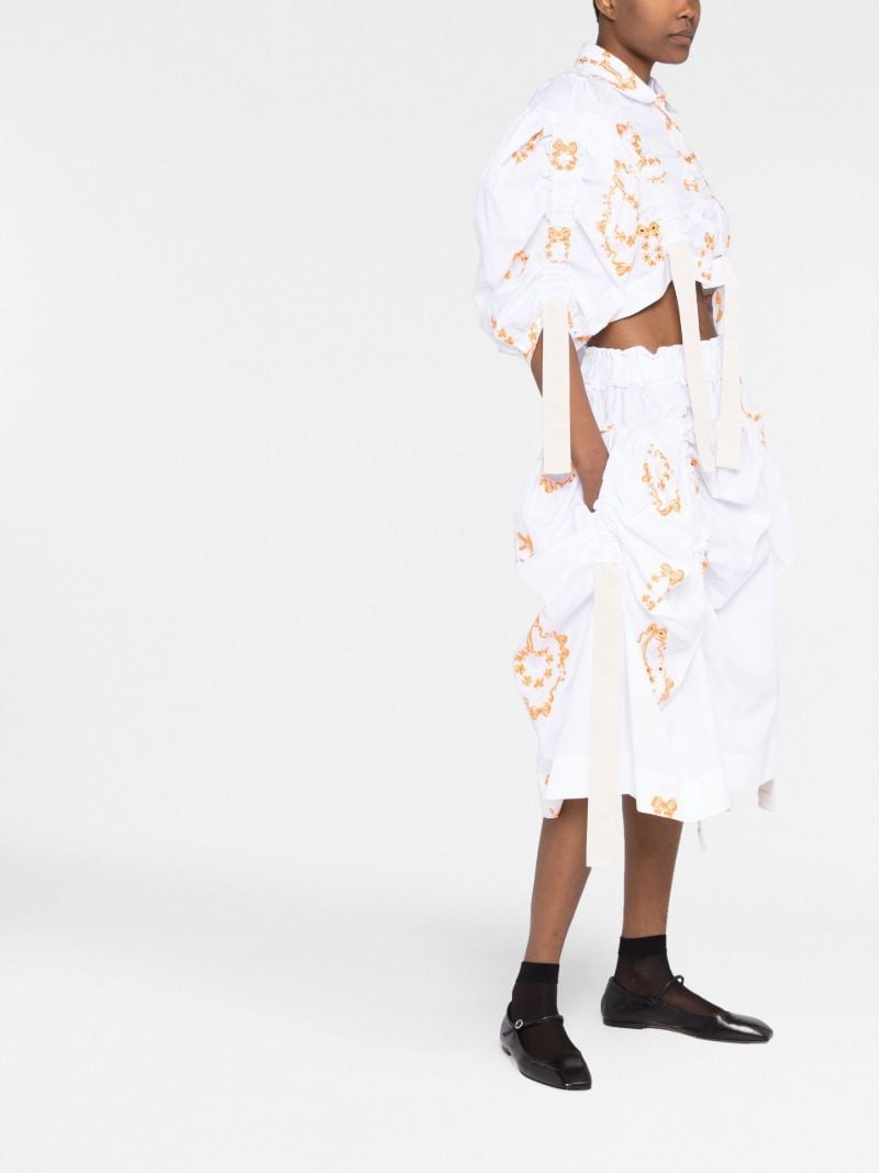 White Embroidered Cropped Shirt