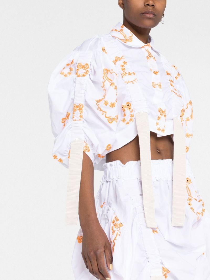 White Embroidered Cropped Shirt