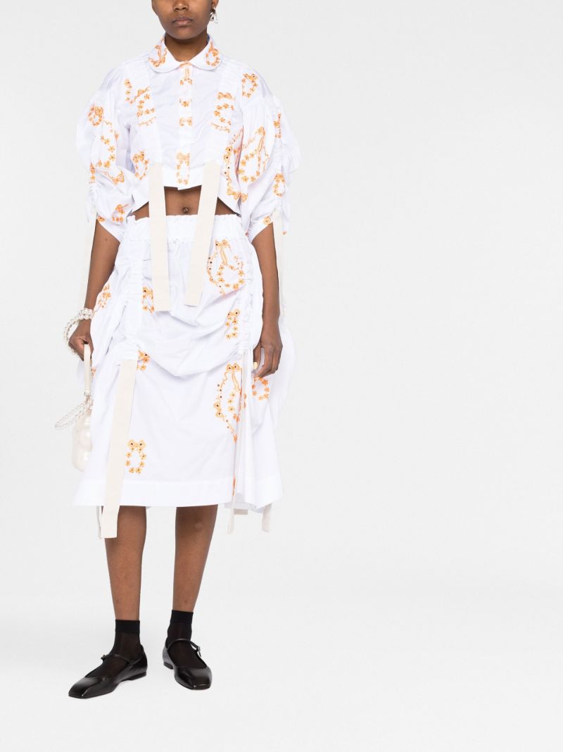 White Embroidered Cropped Shirt