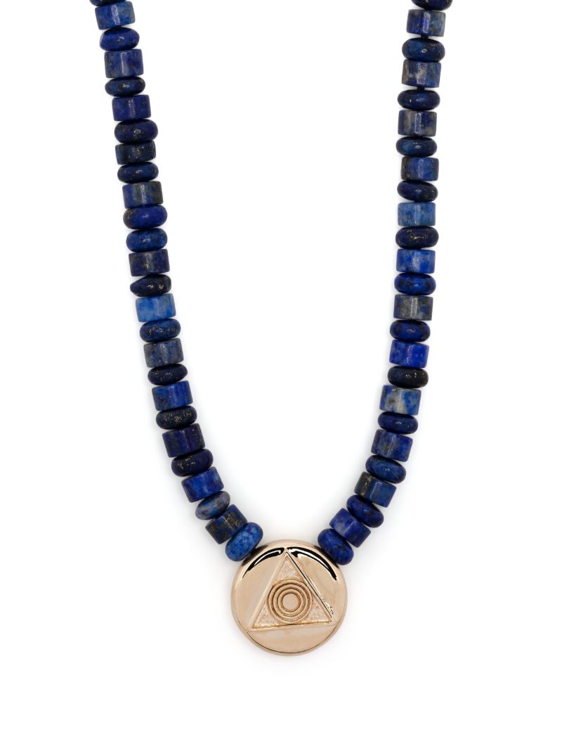 14k Yellow Gold Shield Lapis Lazuli Necklace