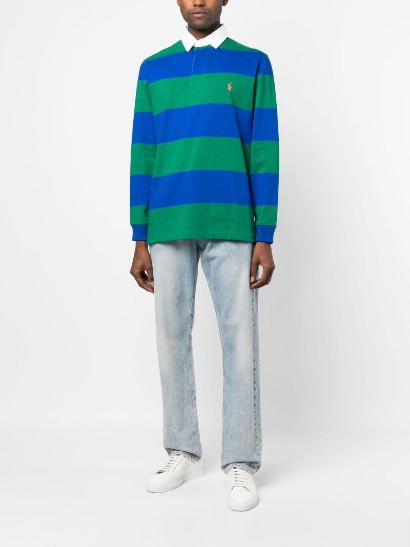 Blue Striped Logo Embroidered Polo Shirt