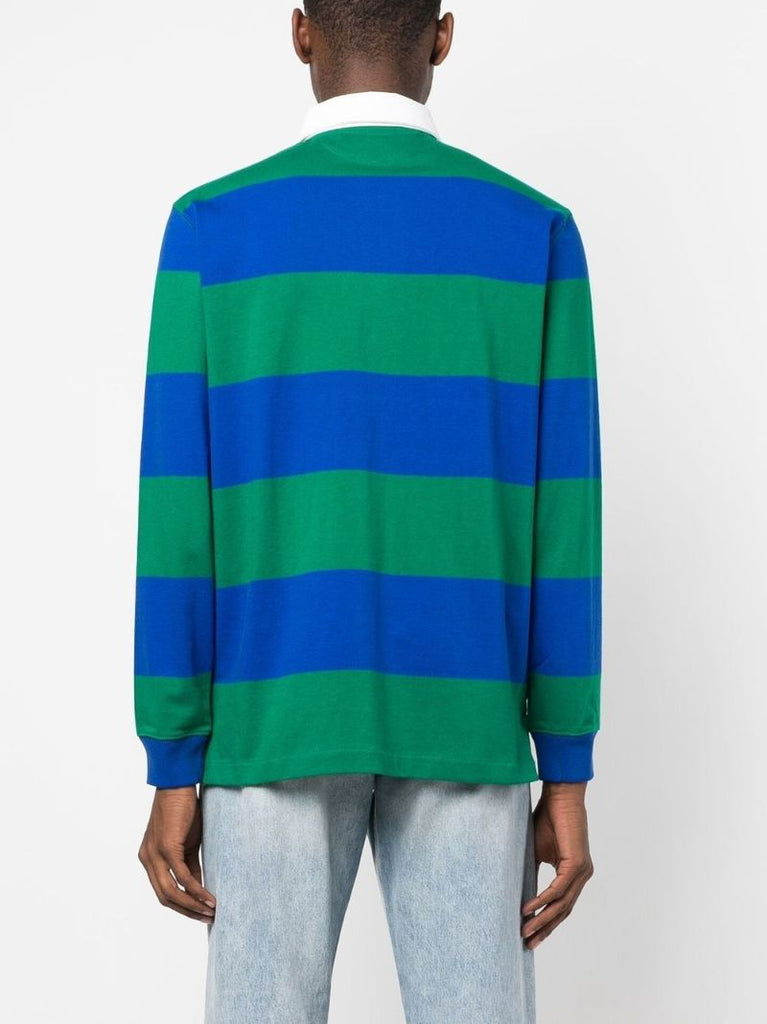 Blue Striped Logo Embroidered Polo Shirt