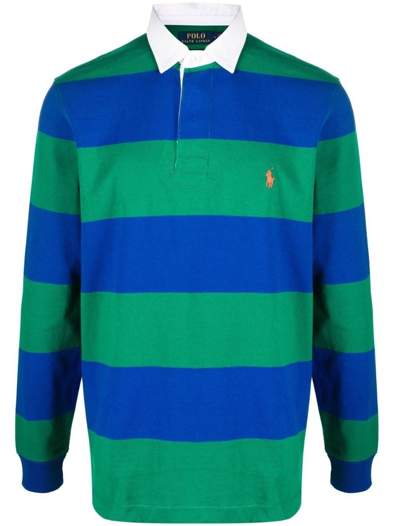 Blue Striped Logo Embroidered Polo Shirt